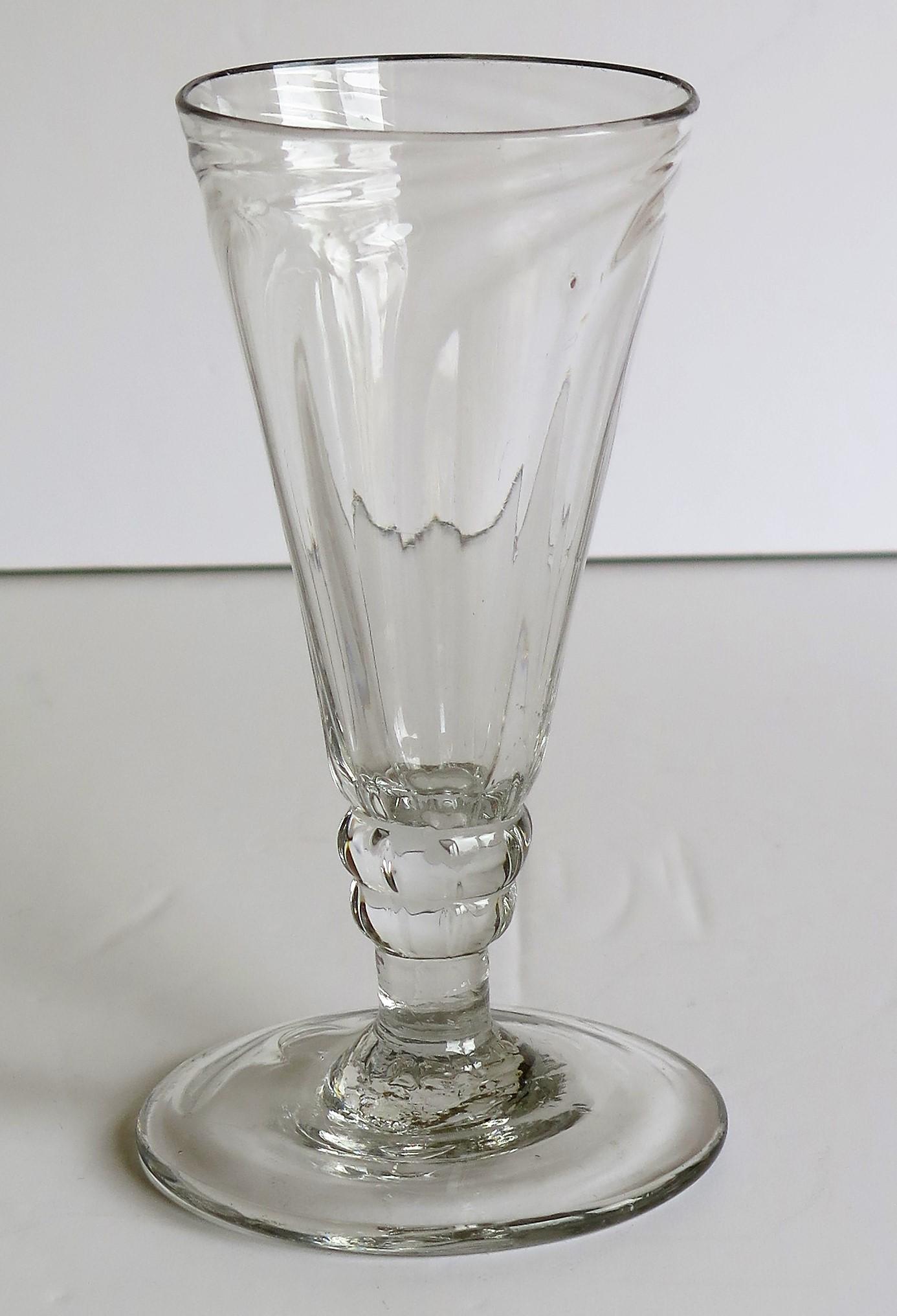 Mid-Georgian Dwarf Ale Drinking Glass Wrythen Bowl Hand Blown, English Ca 1760 For Sale 1