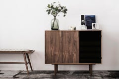 Mid-Japandi Walnut & Glass Triptych Cabinet