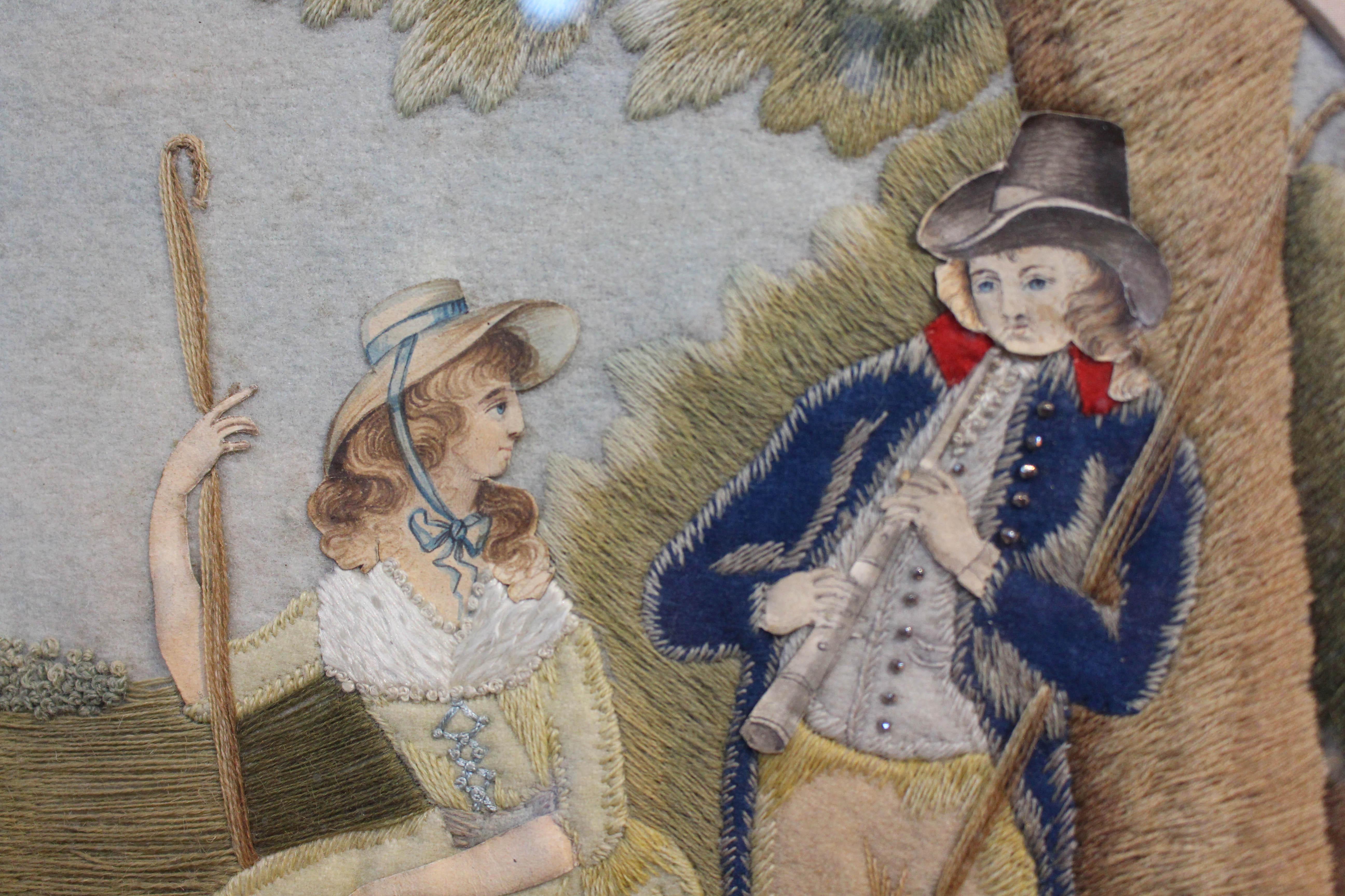 Georgian Mid-Late 18th Century English Silk & Stumpwork Picture For Sale