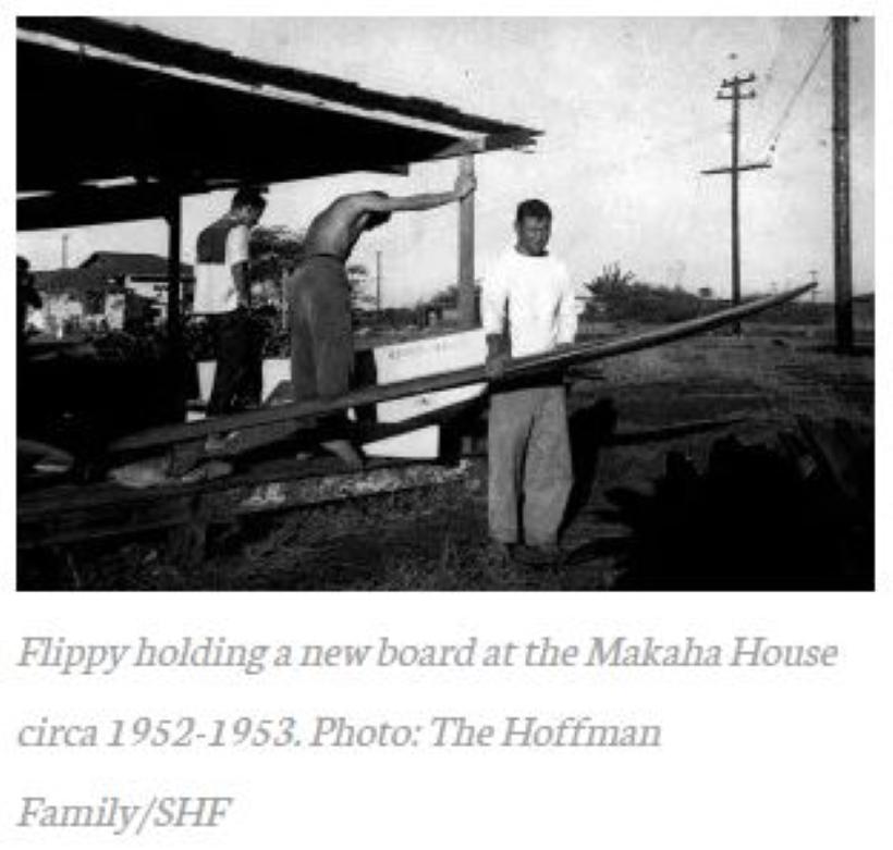 Metal Mid-late 1930s Phillip “Flippy” Hoffman Personal Wooden Surfboard