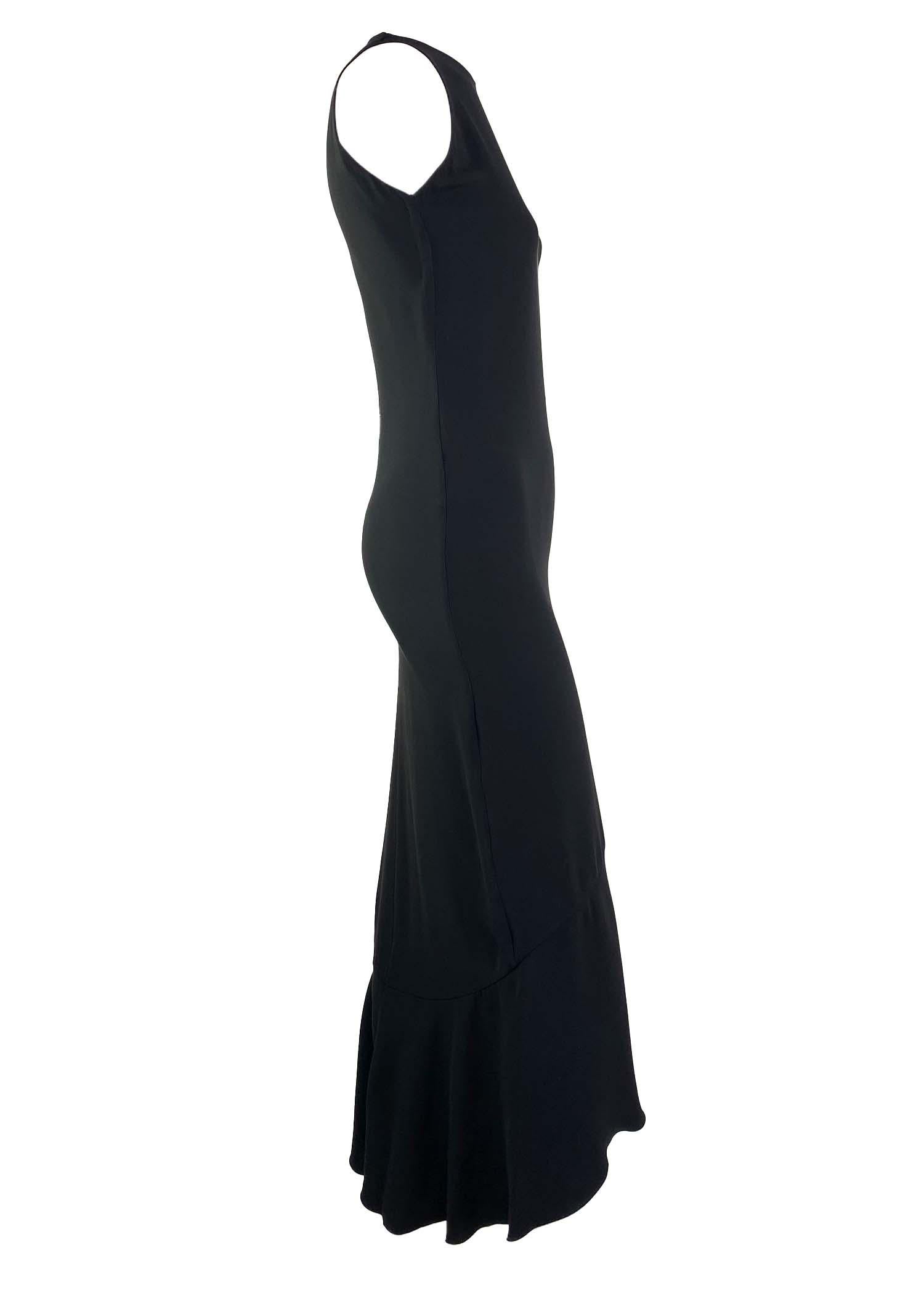 Mid-Late 1990s Gianni Versace Couture Black Dropped Hem Bias-Cut Wiggle Gown LBD In Excellent Condition For Sale In West Hollywood, CA