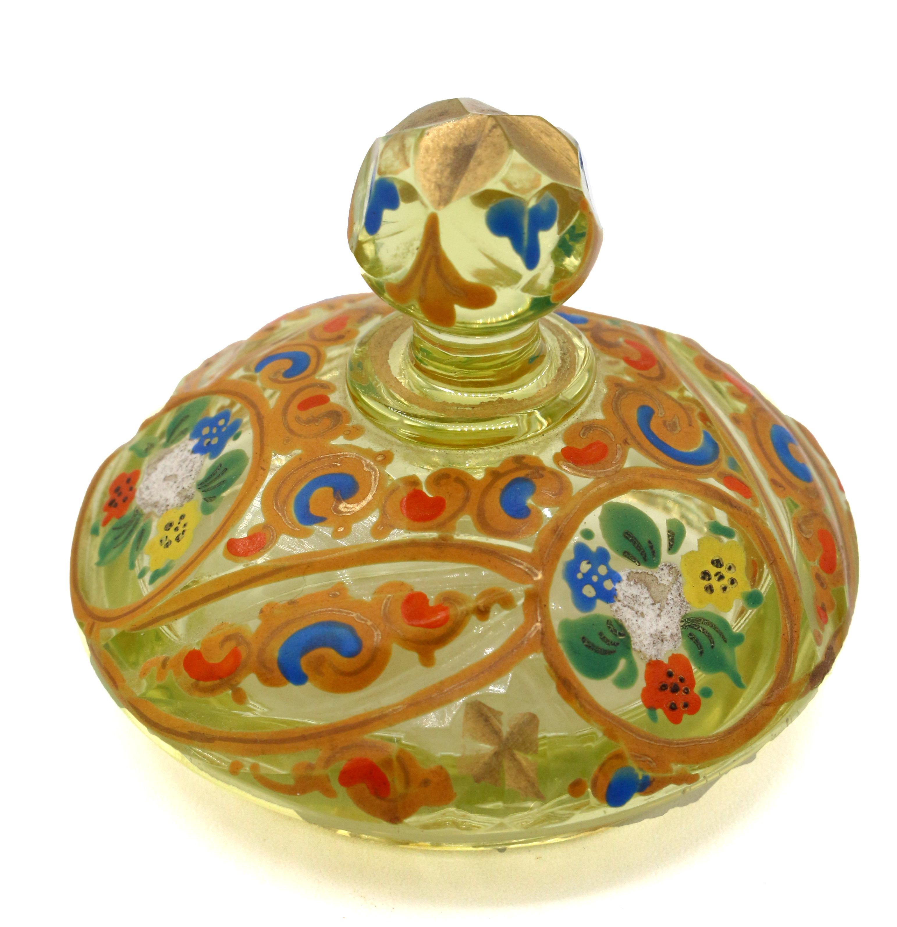 Aesthetic Movement Mid-late 19th Century Bohemian Small Blown & Cut Vaseline Glass Covered Urn