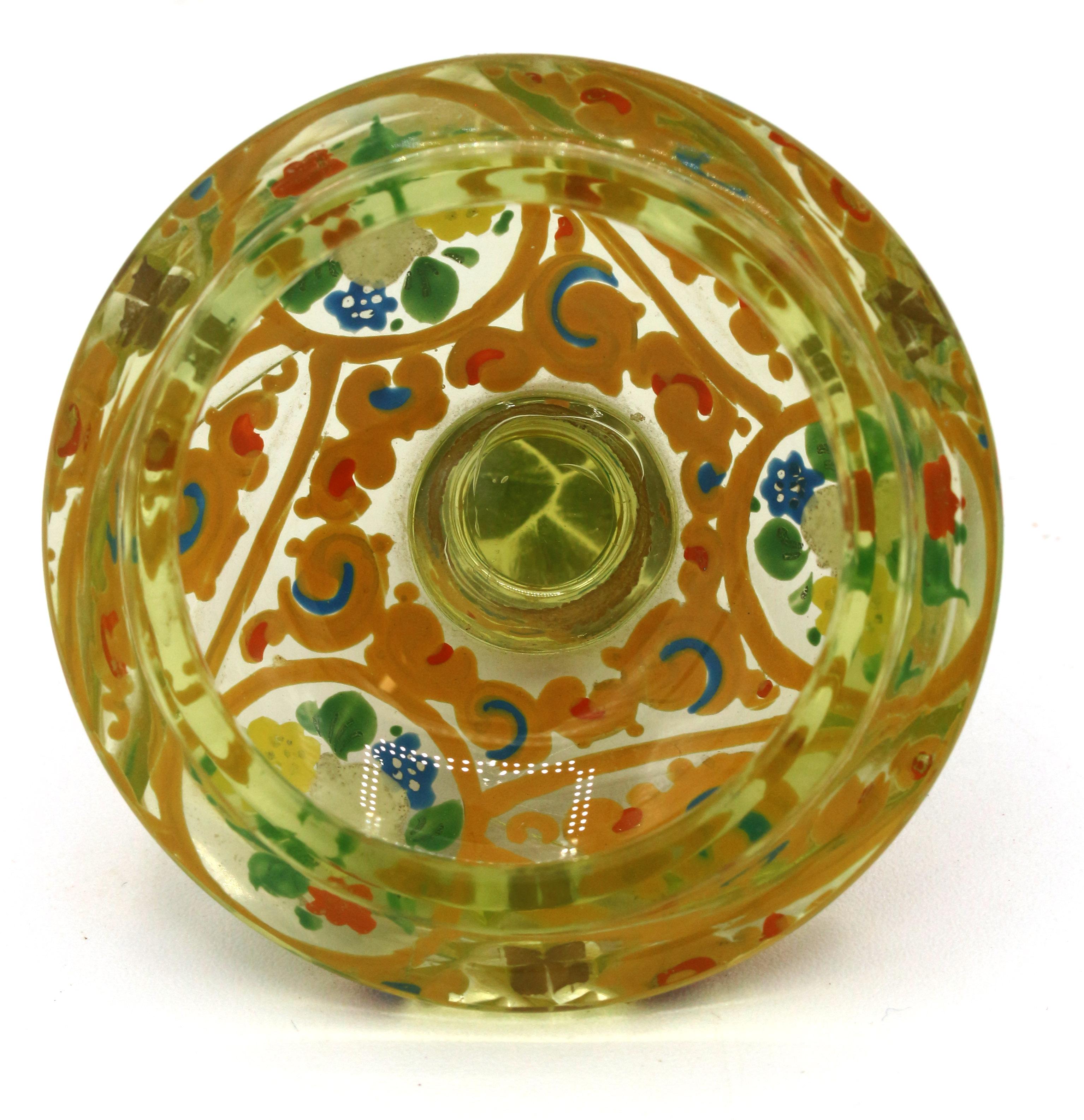Mid-late 19th Century Bohemian Small Blown & Cut Vaseline Glass Covered Urn 1