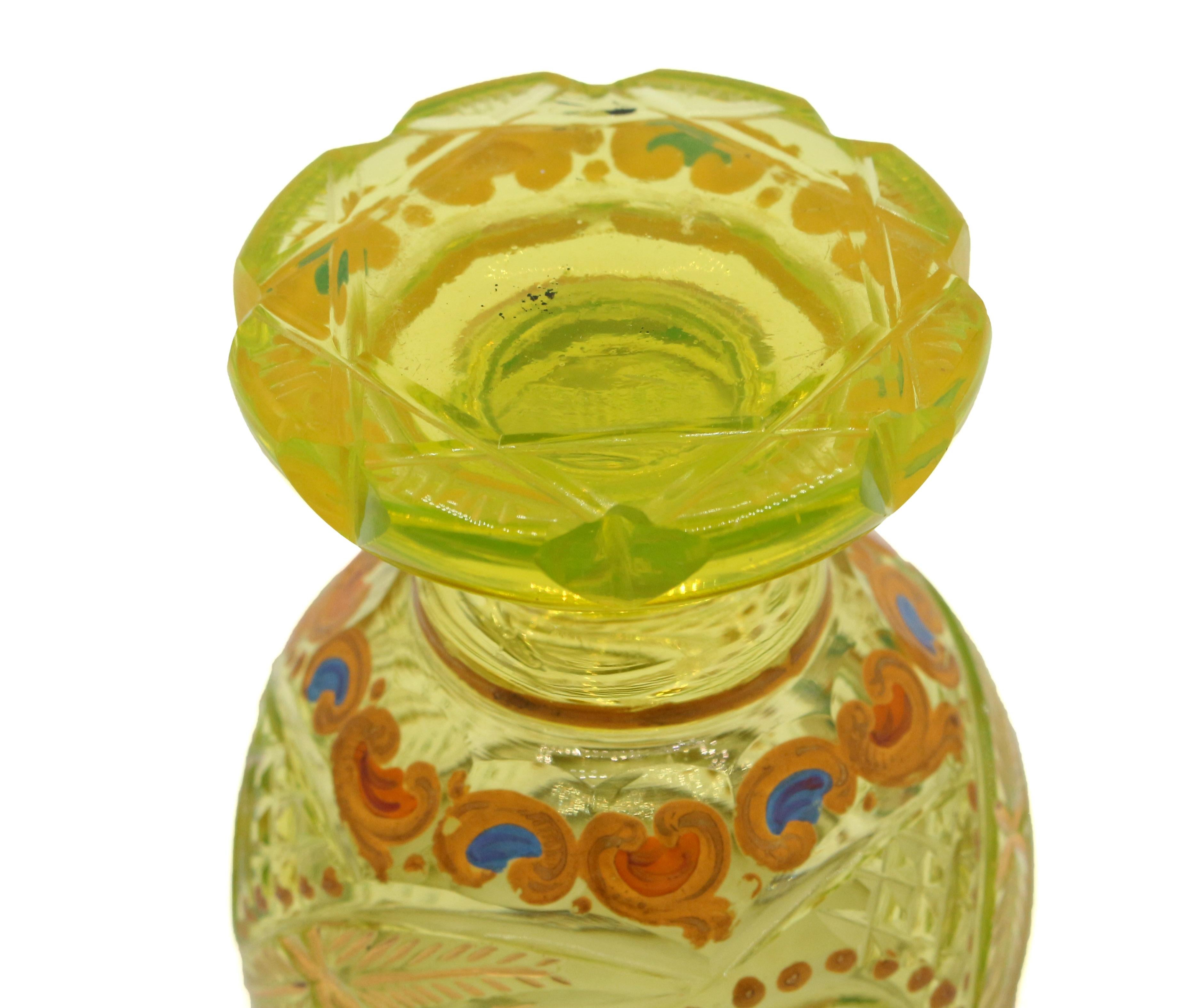 Mid-late 19th Century Bohemian Small Blown & Cut Vaseline Glass Covered Urn 2