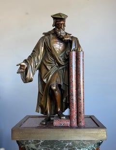 Mid-Late 19th Century Bronze and Red Granite Professor or Philosopher Sculpture