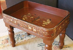 Mid-Late 19th Century Chinese or Korean Burnt Red Lacquer Gallery Tray On Stand
