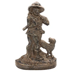 Mid-Late 19th Century English Cast Iron Woodsman & Dog Doorstop