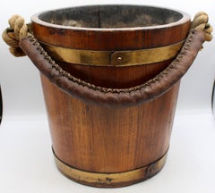 Mid-Late 19th Century English Wood & Brass Fire Bucket