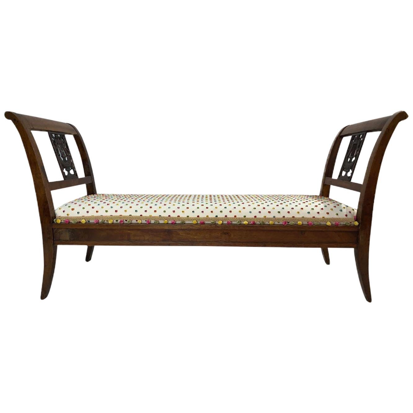 Mid-Late 19th Century Louis Philippe Style Antique Walnut Banquette Bench For Sale