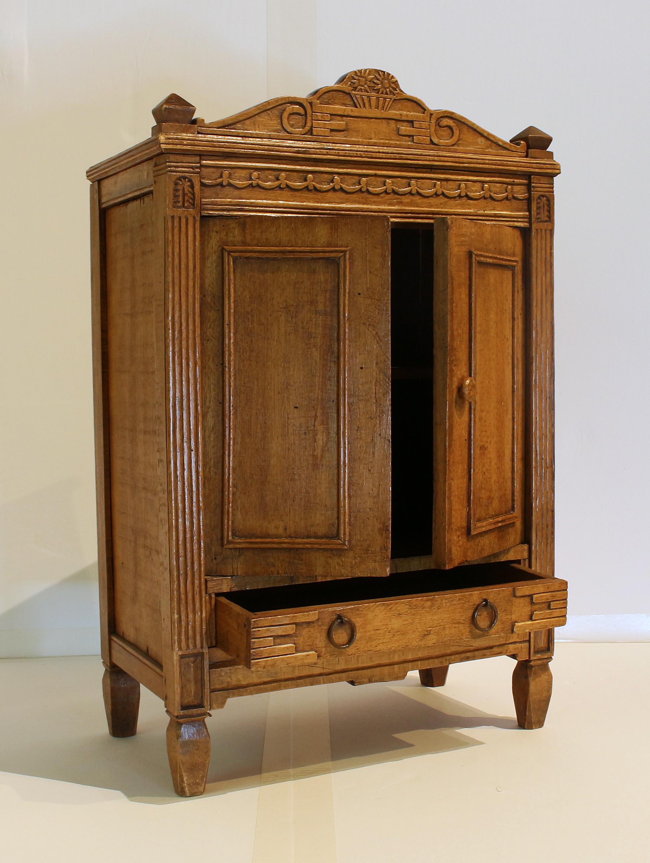 Carved Mid-Late 19th Century Miniature Armoire