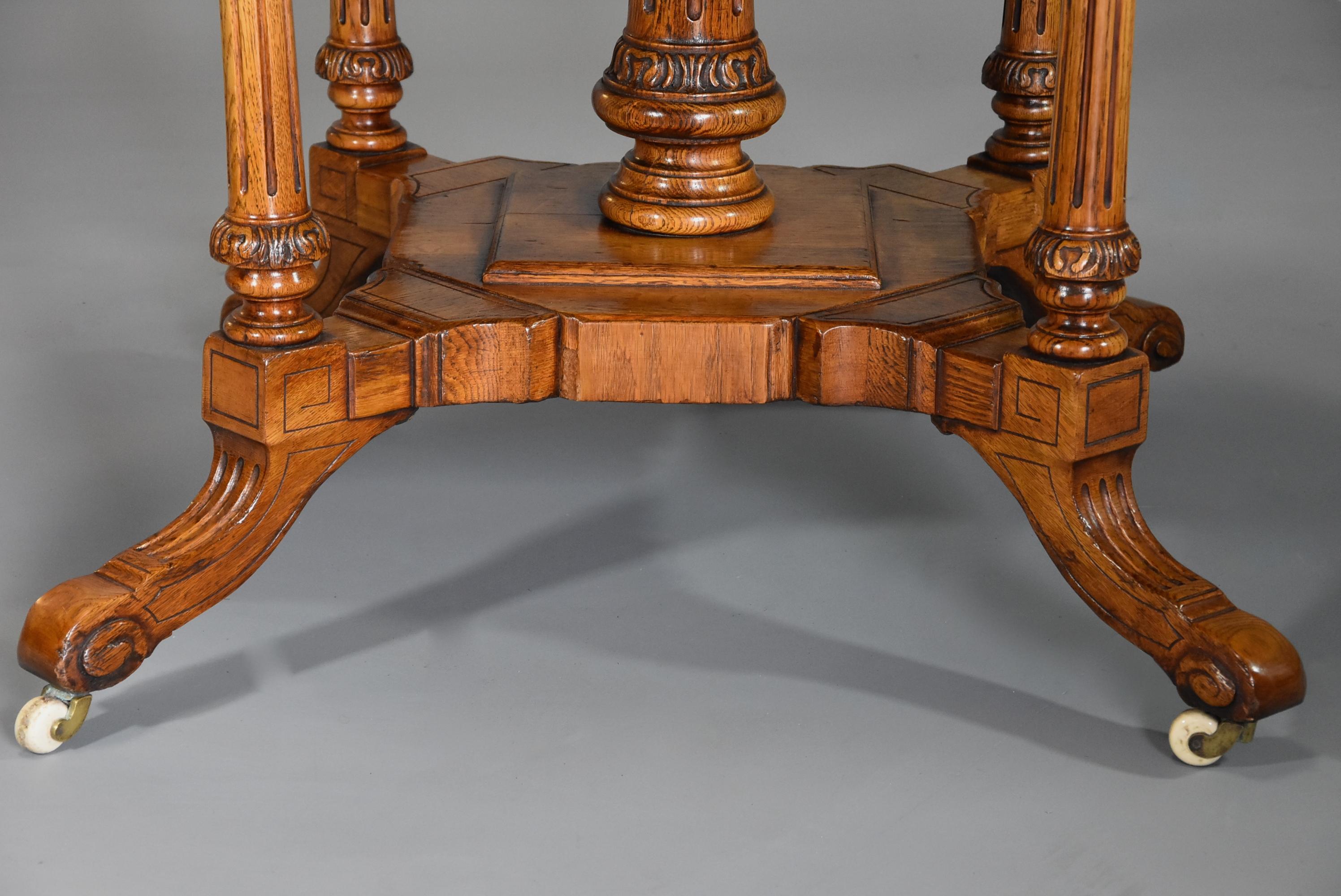 Mid-Late 19th Century Oak Octagonal Library Table by T.H. Filmer & Sons, London For Sale 5