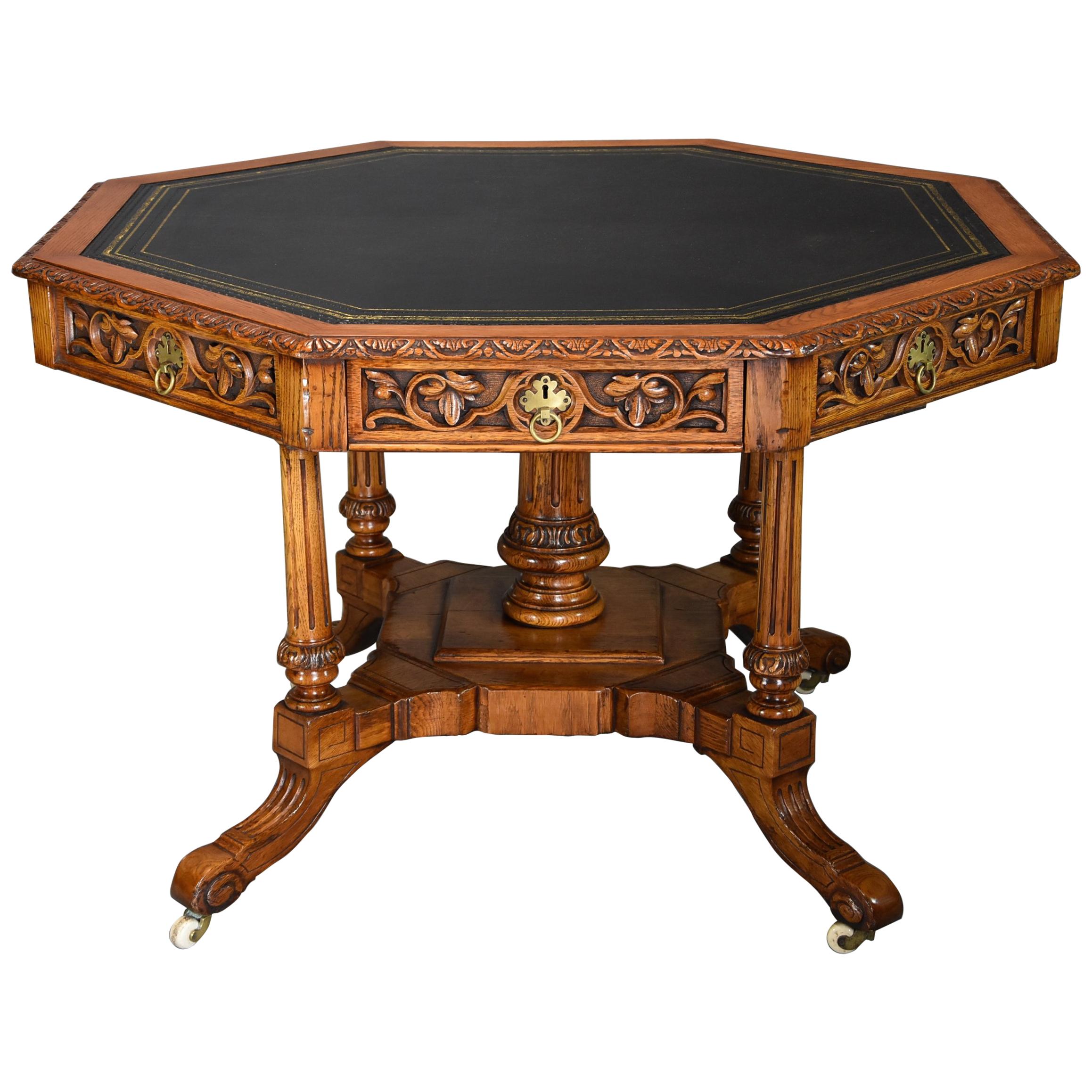 Mid-Late 19th Century Oak Octagonal Library Table by T.H. Filmer & Sons, London For Sale