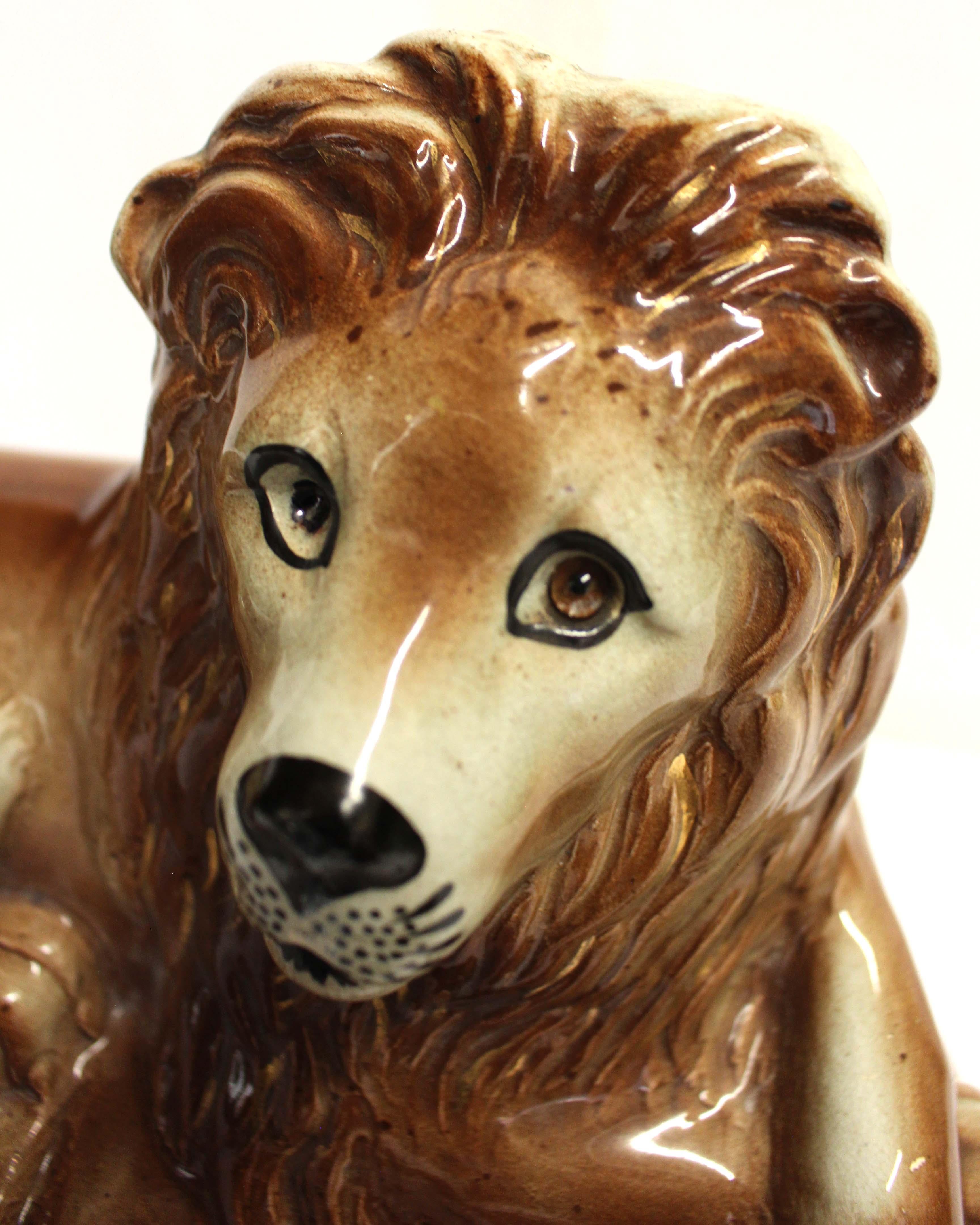 Victorian Mid-late 19th Century Pair of Bo'ness Staffordshire Lions