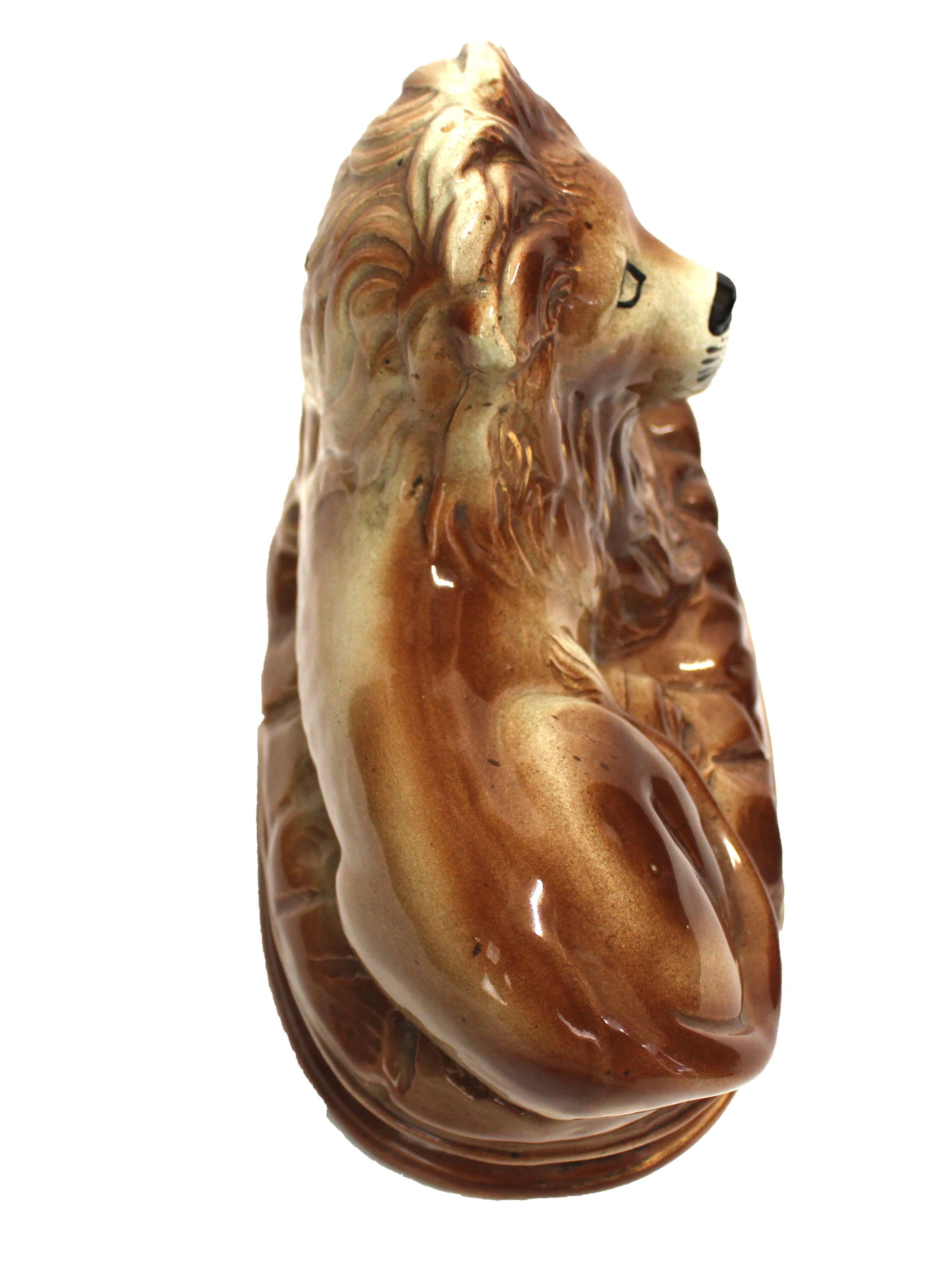 Ceramic Mid-late 19th Century Pair of Bo'ness Staffordshire Lions