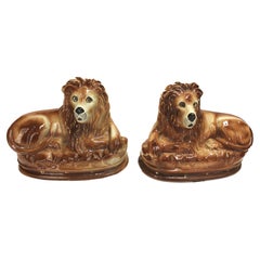 Mid-late 19th Century Pair of Bo'ness Staffordshire Lions