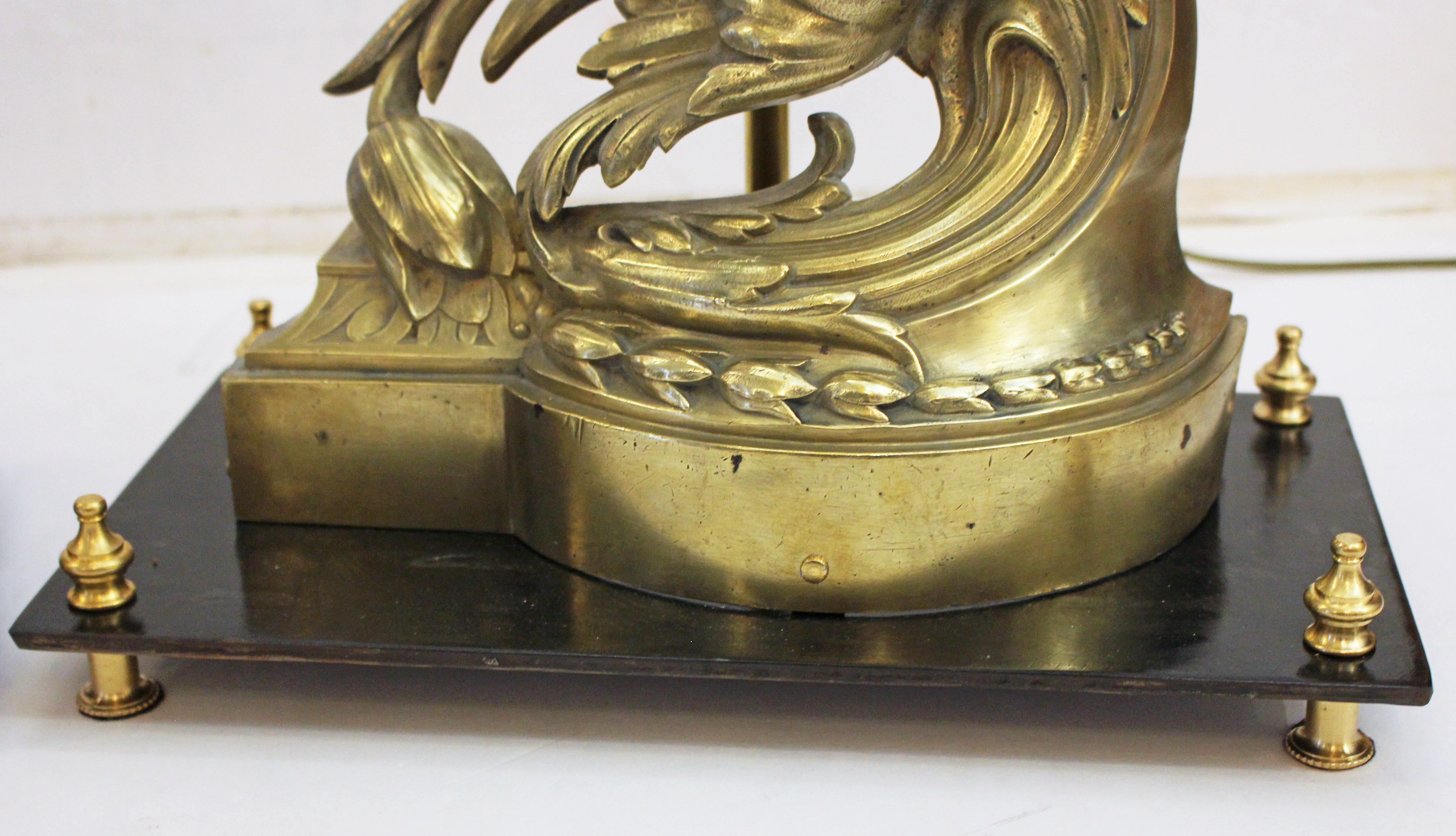 Pareja de Chenets Franceses de Bronce Montados como Lámparas de Mediados del Siglo XIX Francés en venta