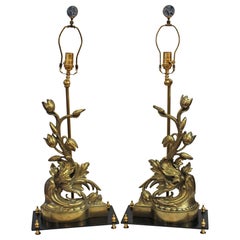 Mid-Late 19th Century Pair of French Bronze Chenets Mounted as Lamps