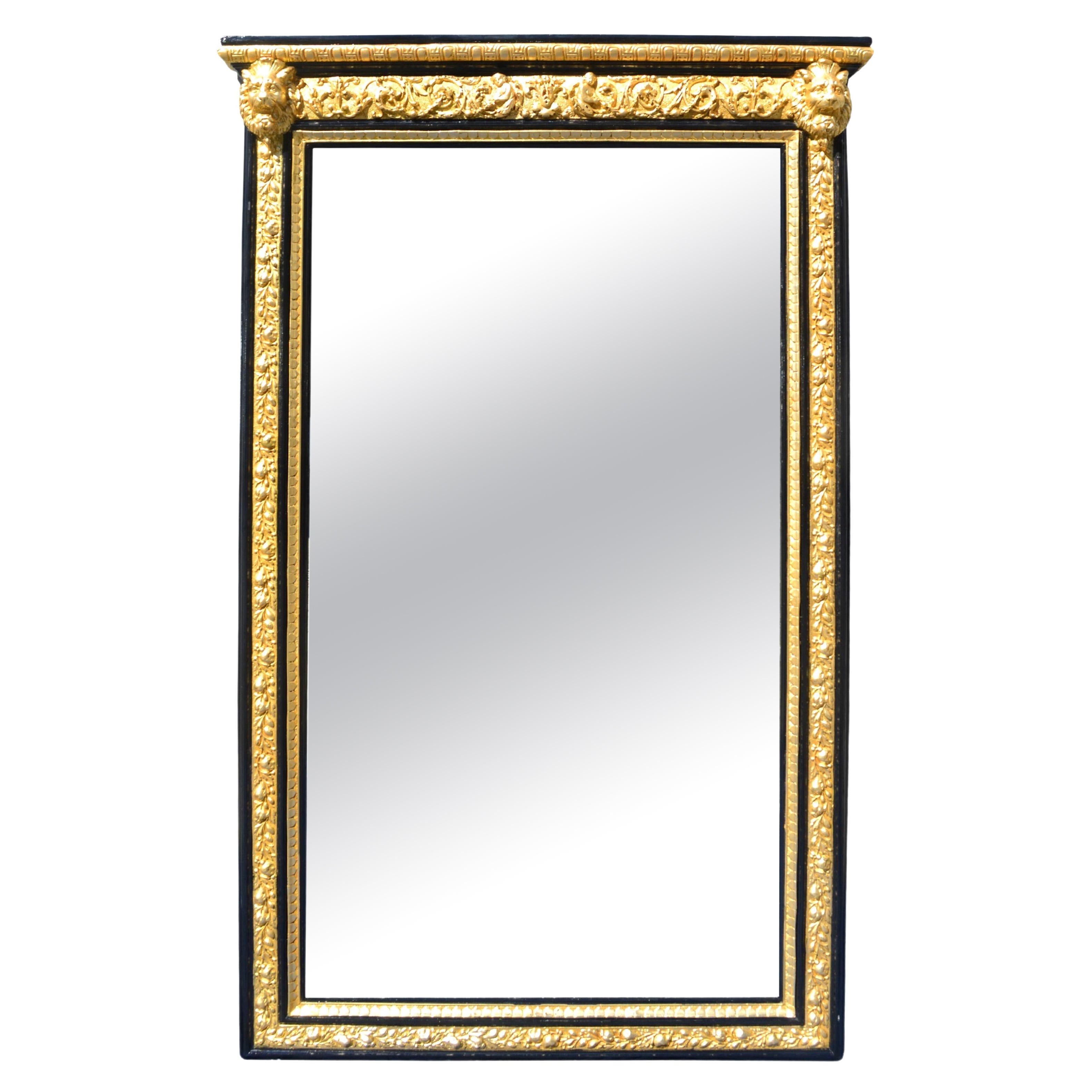 Mid/Late 19thC French Napoleon III Ebonized and Gilt Wood Mirror