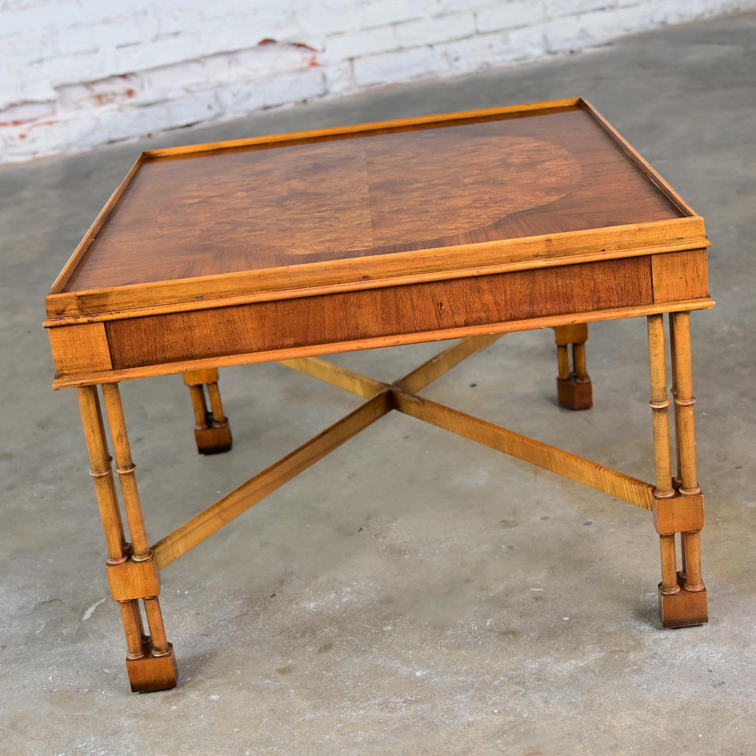 Mid-Late 20th Century Baker Furniture Campaign Style End Table Faux Bamboo Legs For Sale 2