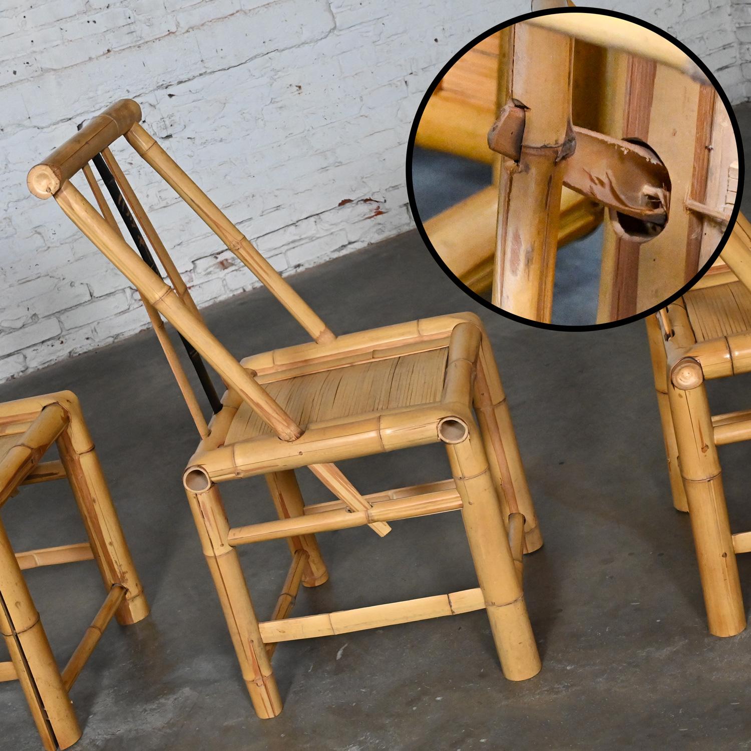 Mid-Late 20th Century Chinoiserie Natural Large Bamboo Asian Dining Chairs 4 For Sale 7