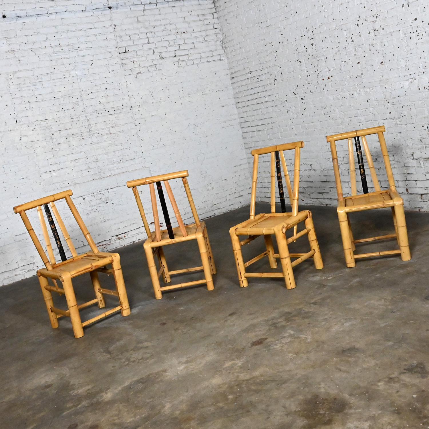 Mid-Late 20th Century Chinoiserie Natural Large Bamboo Asian Dining Chairs 4 For Sale 9