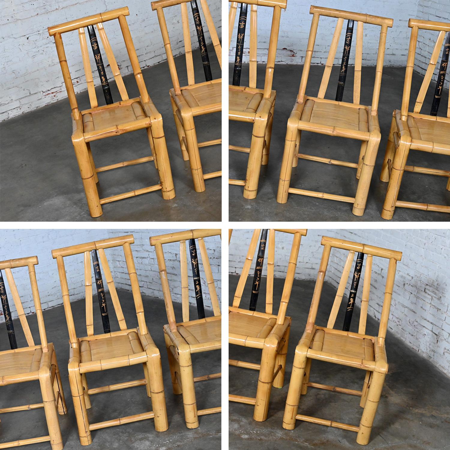Mid-Late 20th Century Chinoiserie Natural Large Bamboo Asian Dining Chairs 4 For Sale 10