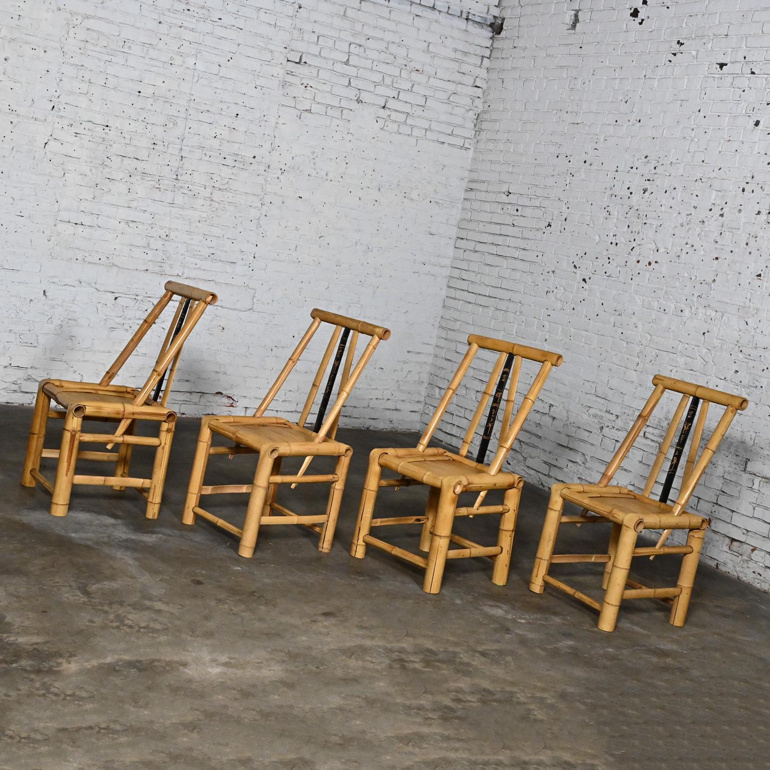 Mid-Late 20th Century Chinoiserie Natural Large Bamboo Asian Dining Chairs 4 For Sale 11