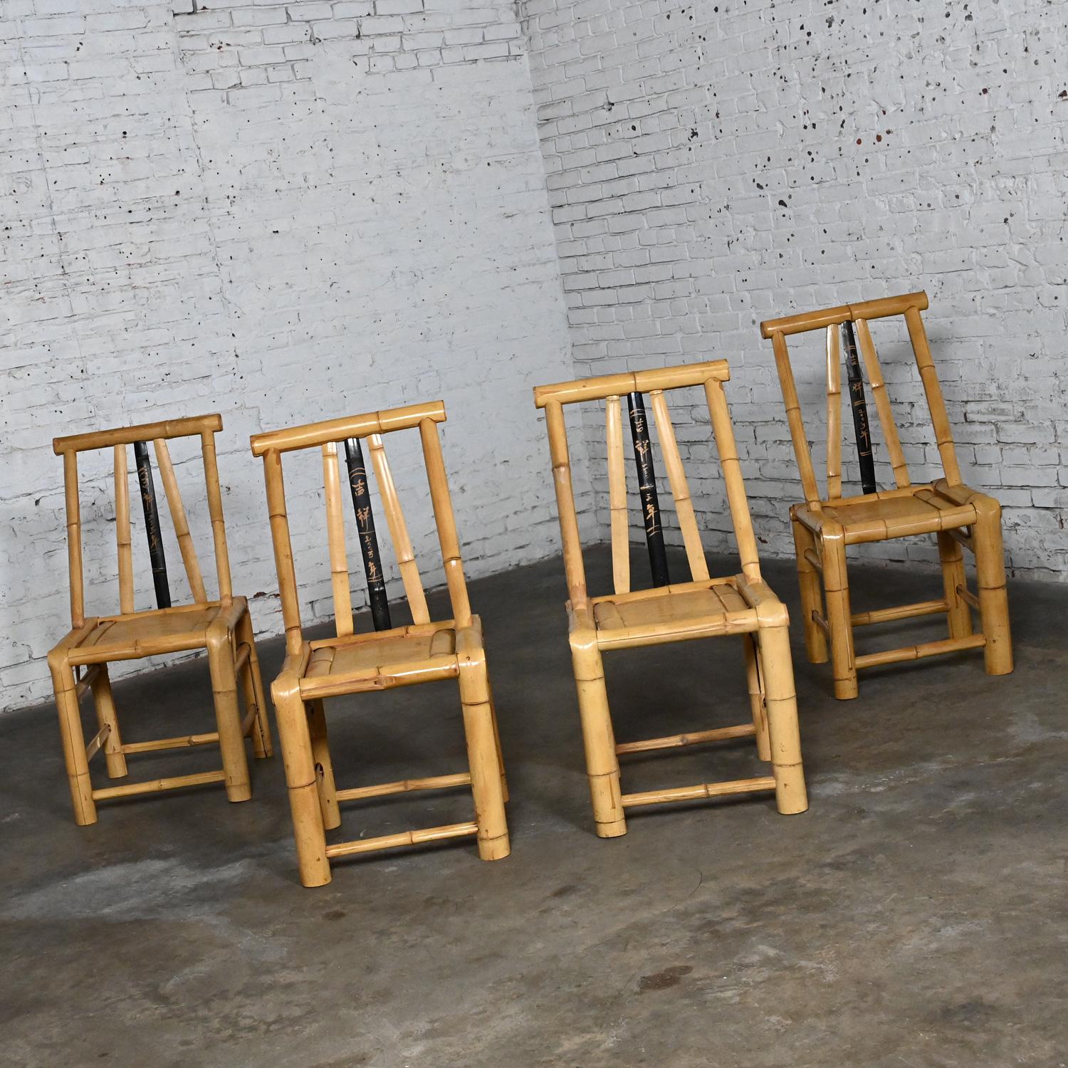 Unknown Mid-Late 20th Century Chinoiserie Natural Large Bamboo Asian Dining Chairs 4 For Sale