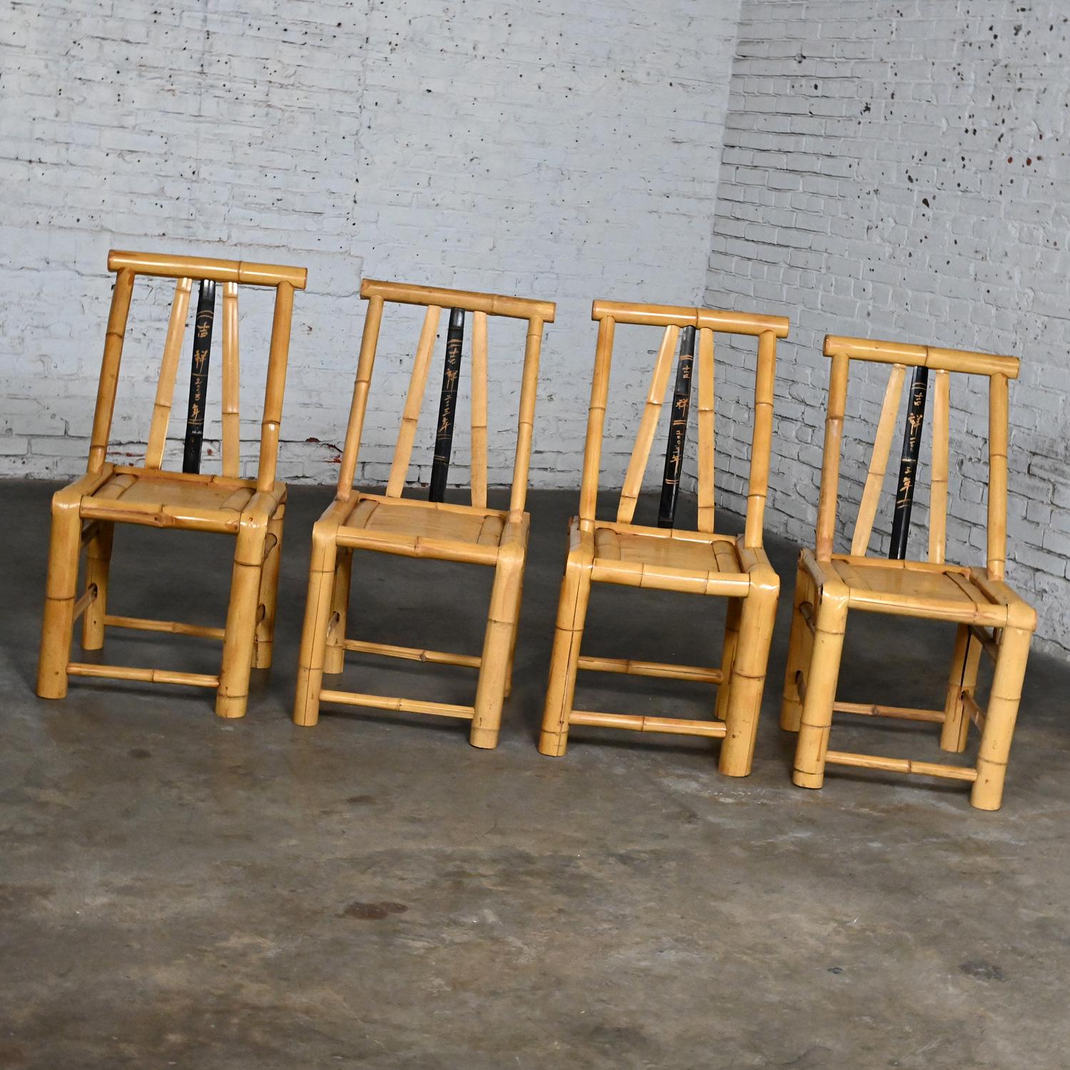 Mid-Late 20th Century Chinoiserie Natural Large Bamboo Asian Dining Chairs 4 For Sale 1