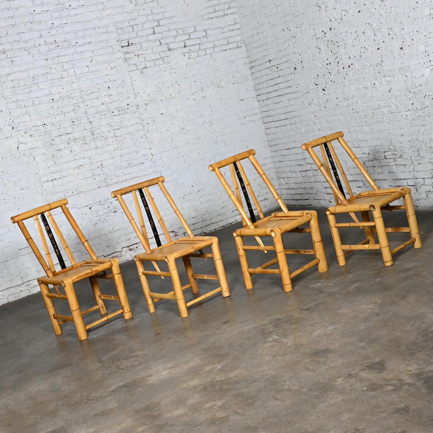 Mid-Late 20th Century Chinoiserie Natural Large Bamboo Asian Dining Chairs 4 For Sale 4