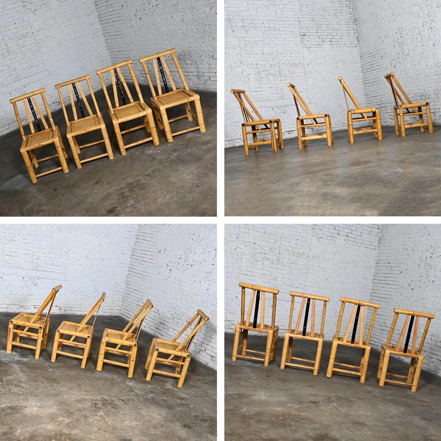 Mid-Late 20th Century Chinoiserie Natural Large Bamboo Asian Dining Chairs 4 For Sale 5