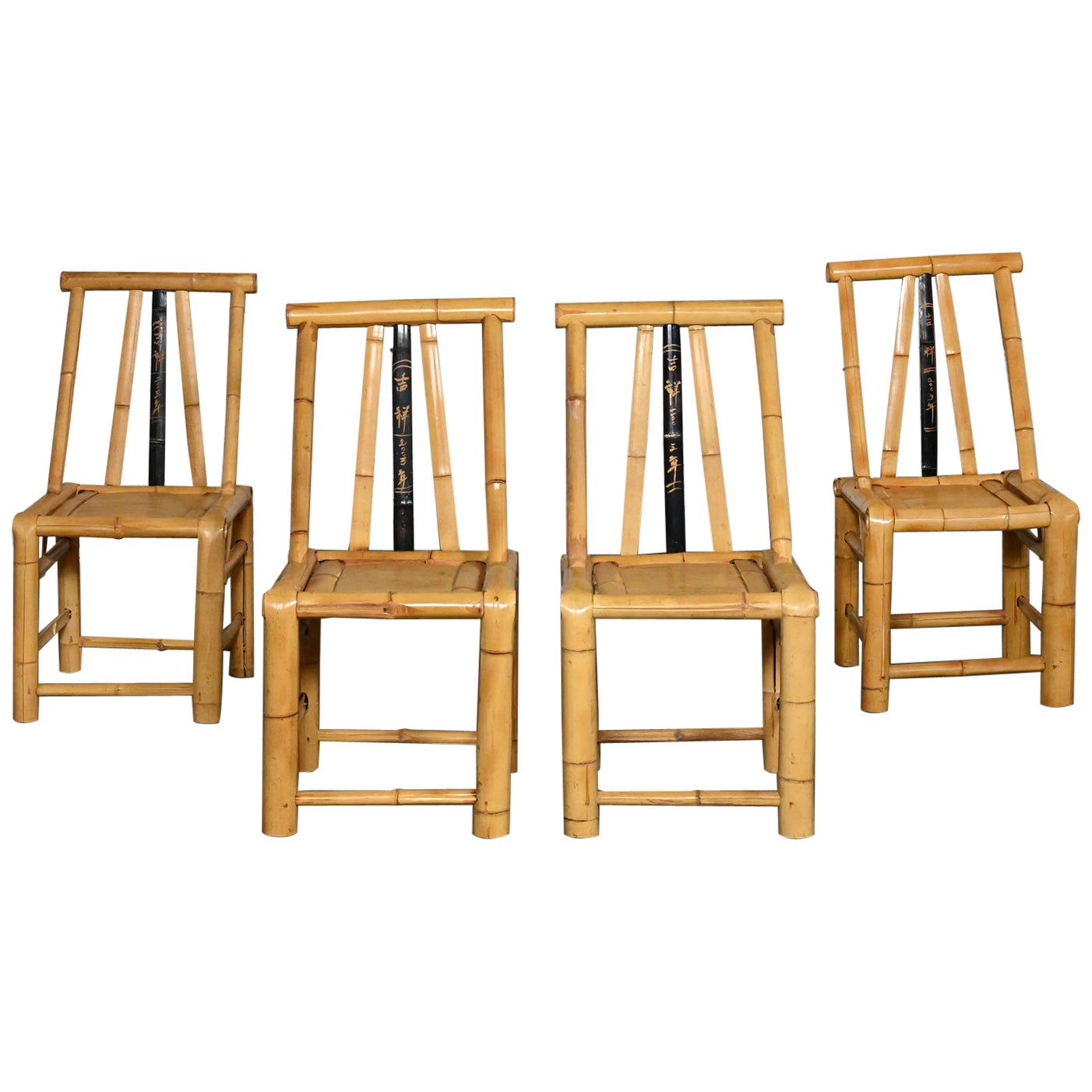 Sillas de comedor asiáticas grandes de bambú natural de mediados y finales del siglo XX Chinoiserie 4 en venta