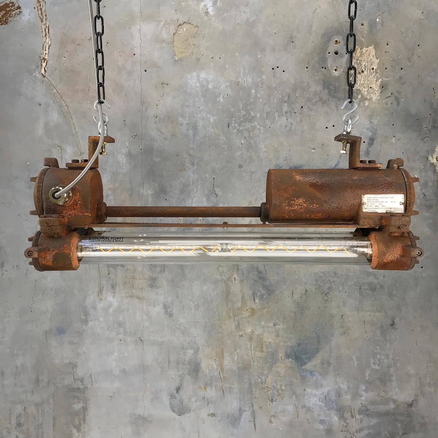 Mid-Late Century Industrial Aluminium and Brass Flame Proof Strip Light - Rust 8
