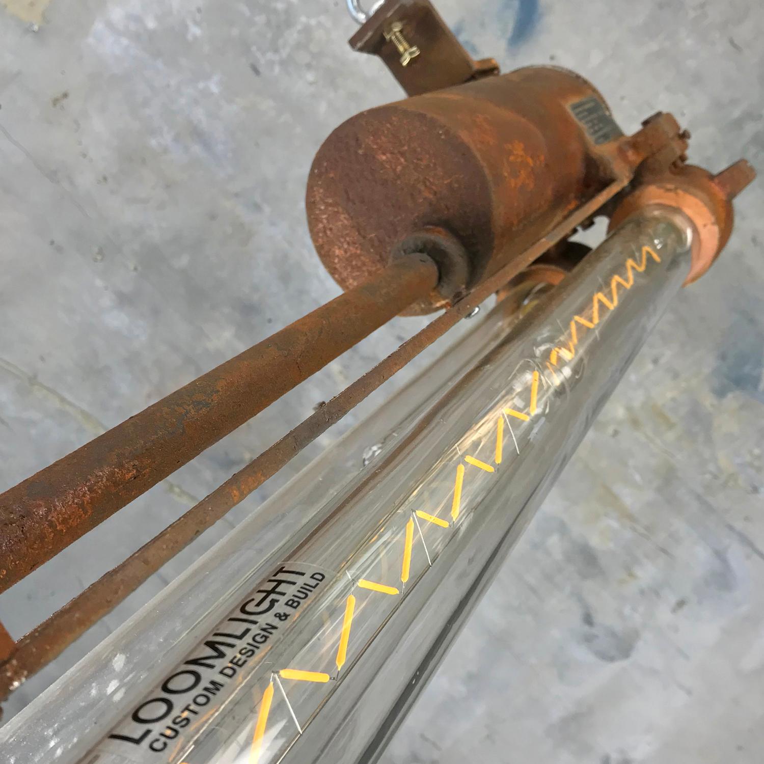 Korean Mid-Late Century Industrial Aluminium and Brass Flame Proof Strip Light - Rust