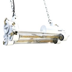 Mid-Late Century Industrial Aluminium and Brass Flame Proof Strip Light - White