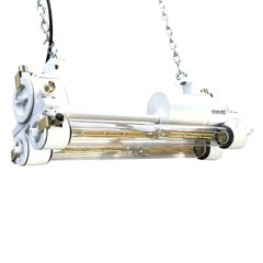 Retro Mid-Late Century Industrial Aluminium and Brass Flame Proof Strip Light - White