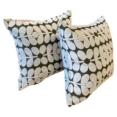 Mid Mod Olive Green and Dove Blue Velvet Pattern Pillows 