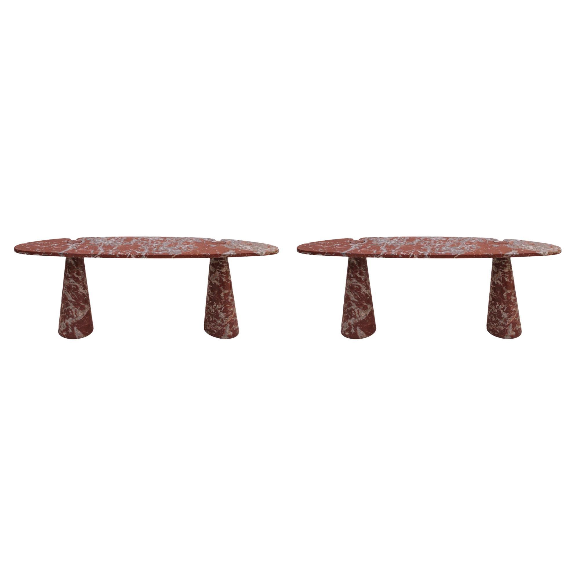 Mid Modern Angelo Mangiarotti Italian Eros Pair of Consoles tables in Red Marble For Sale