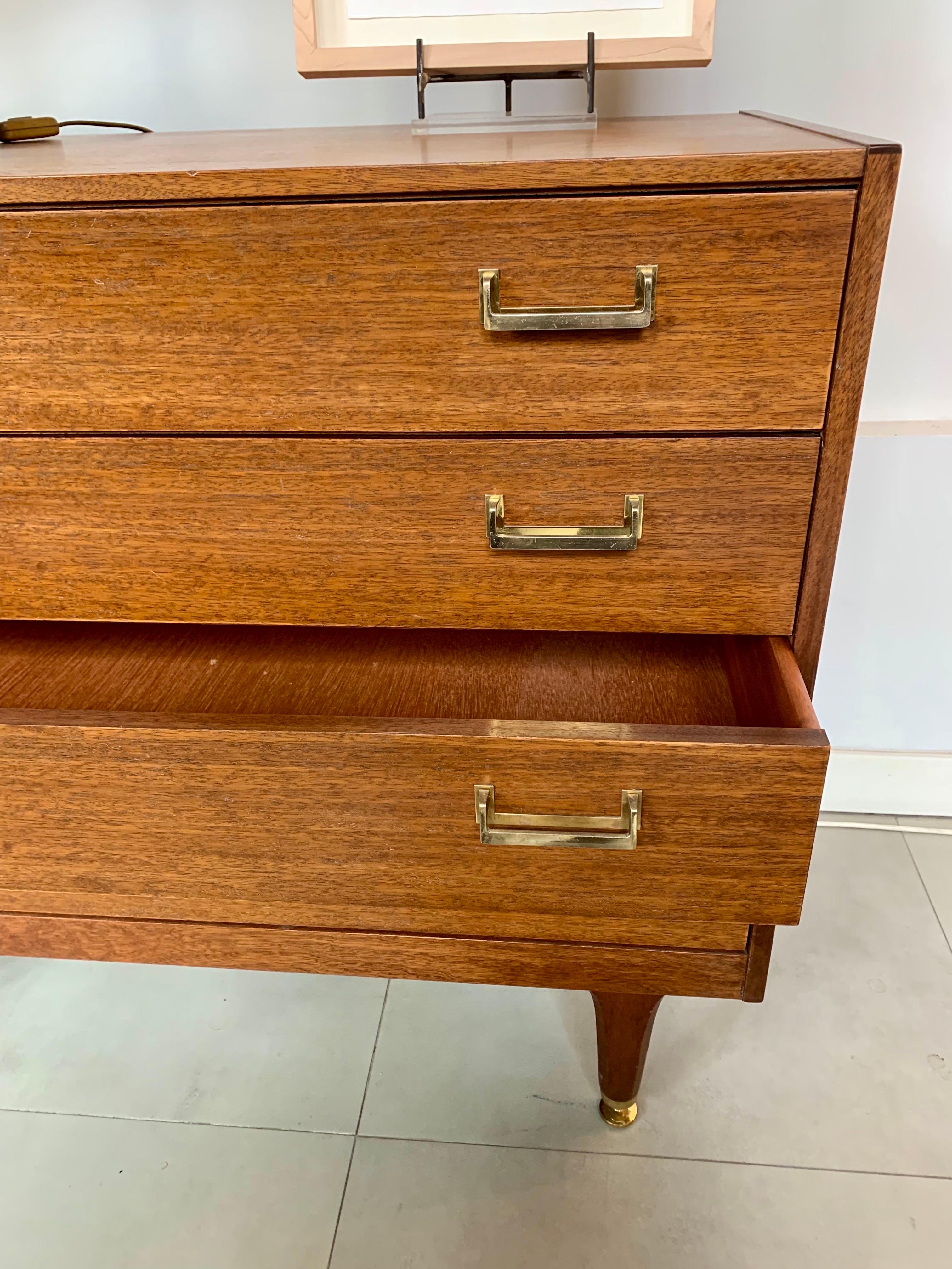 Bronze Mid Modern Century Commode Chest of Drawers Teak Wood For Sale