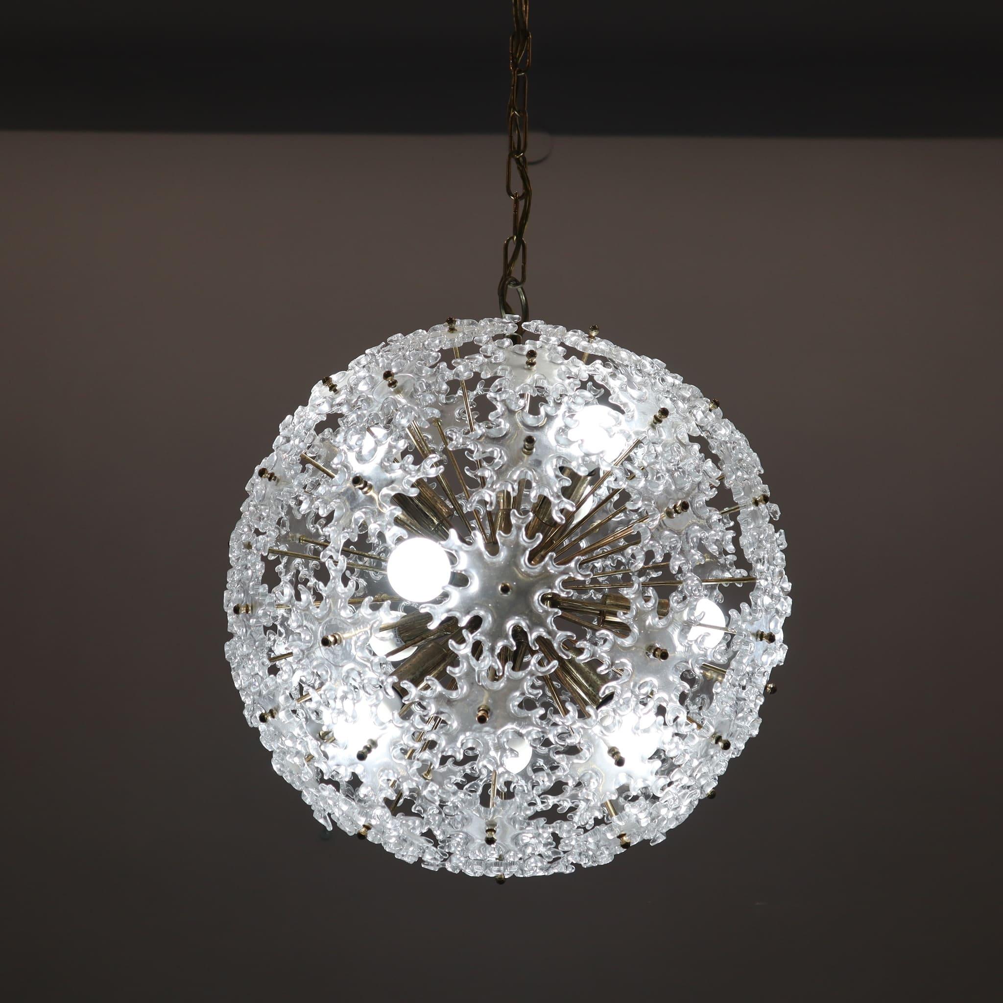 Brass Mid-modern century murano glass sputnik chandelier Mazzega style Italy 1960 For Sale
