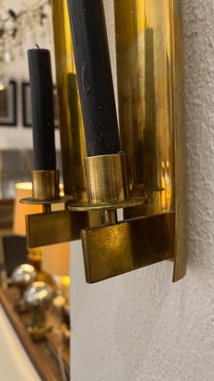 Mid Modern Century Pair of Italian Candlelight Brass Wall Sconces.