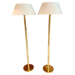 Mid Modern Century Pair Scandinavian Brass and Chrome Metal Floor Lamps