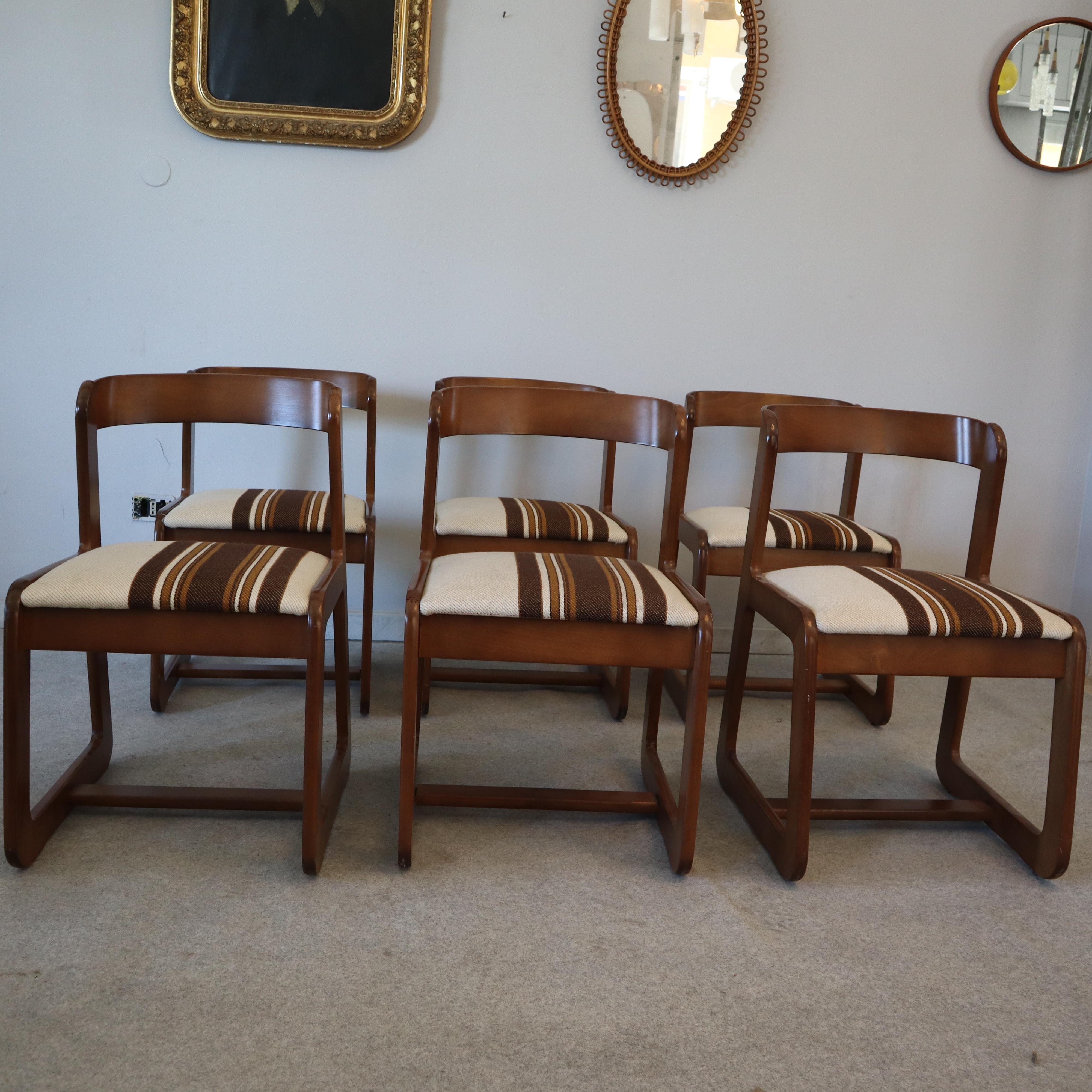 Tissu Six chaises en bois de Willy Rizzo pour Mario Sabot, Italie, années 1970 en vente