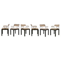 Mid Modern Ettore Sottsass Lodge Italian Black Metal and Wool Chairs, Set of Six