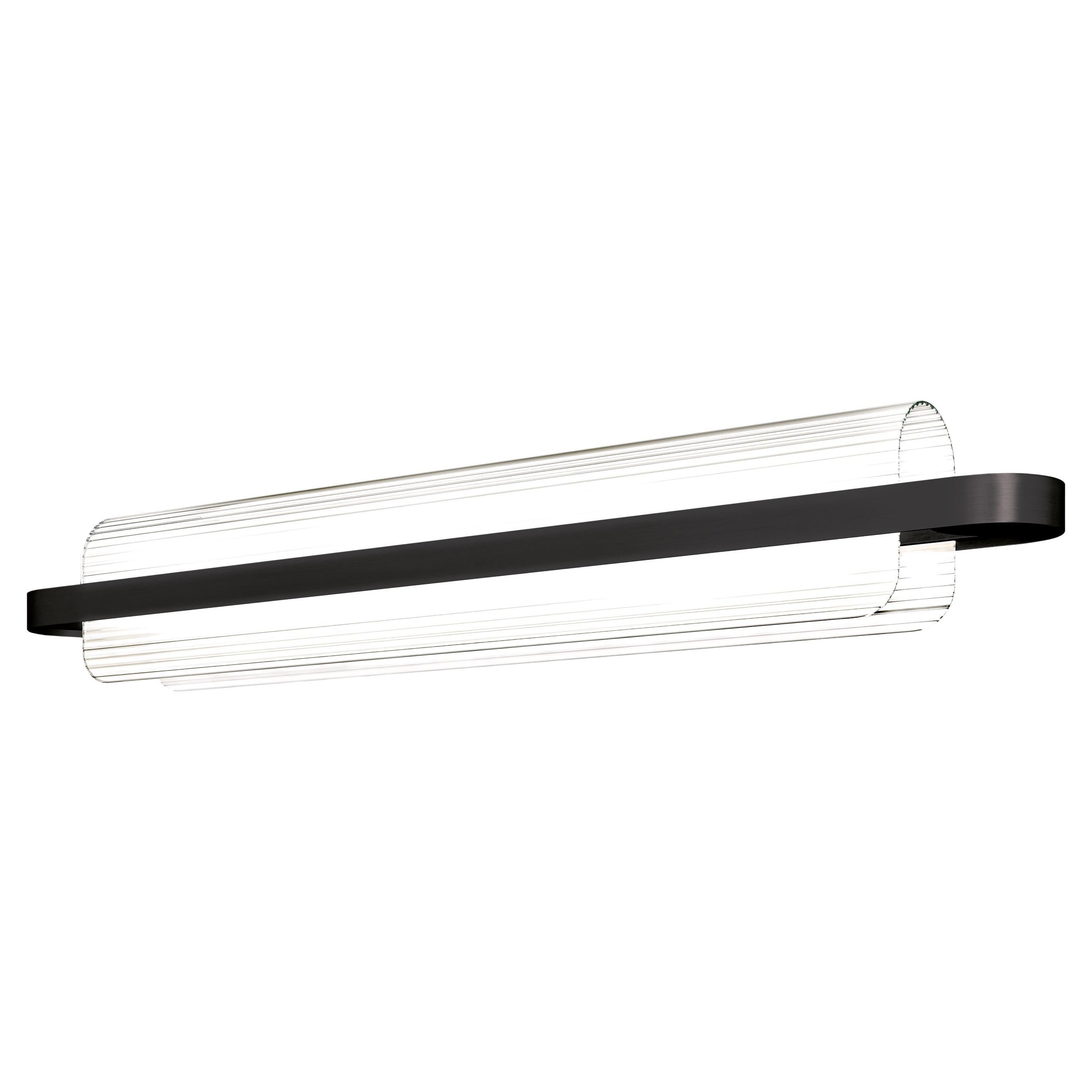 Modern Kundalini Saggia & Sommella Nami Led Reeded Glass Black Linear Pendant