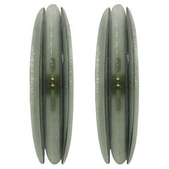 Mid Modern Style Blueish Gray Murano Glass and Brass Italian Wall Sconces