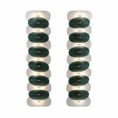 Mid Modern Style Green And White Murano Glass and Brass Italian Wall Sconces