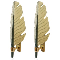 Paire d'appliques murales en verre de Murano en forme de feuille, Italie