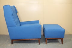 Mid-Modern Wing Back Chair and Ottoman with New Maharam Fabric