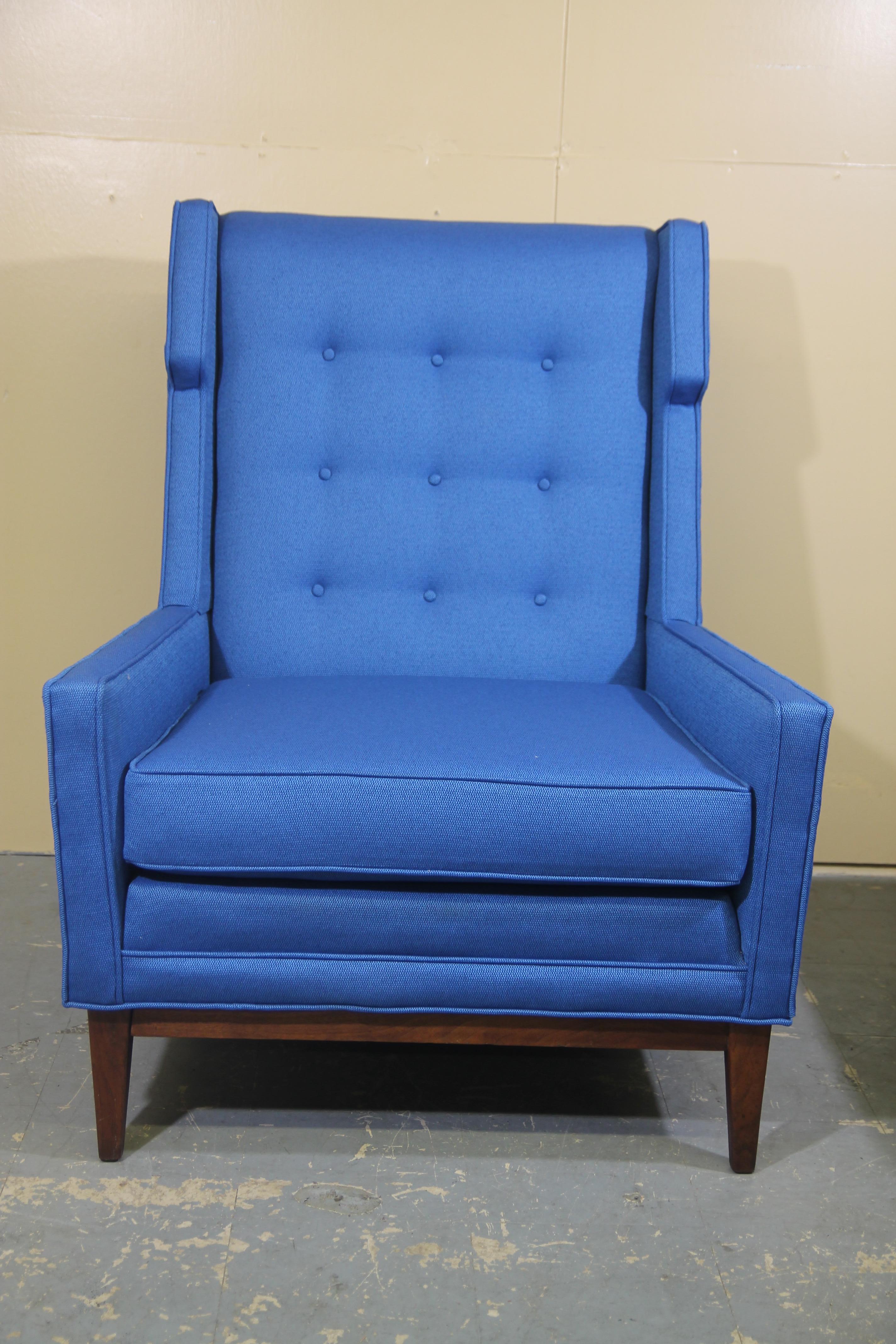 Mid-Century Modern Mid-Modern Wing Back Chair and Ottoman with New Maharam Fabric